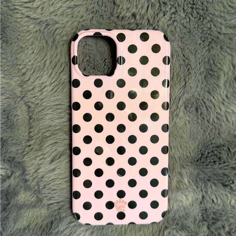 Velvet Caviar iPhone 15 Plus Pink Polka Dot Phone Case - Black Dots